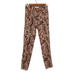Free people animal snake print jeans women’s size 27 frayed bottoms tan